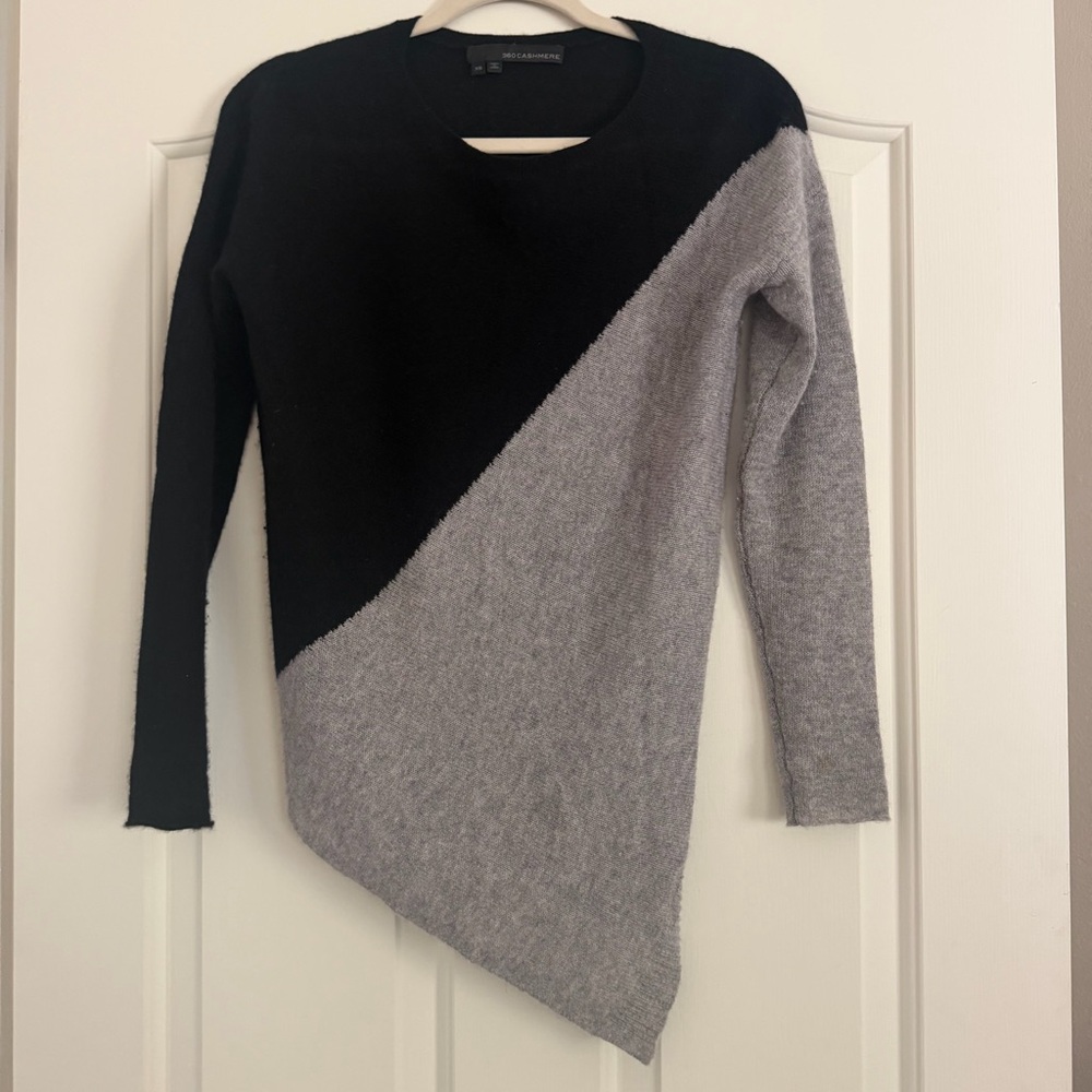 360 Cashmere Asymmetrical Sweater Black Gray Colorblock Cashmere XS